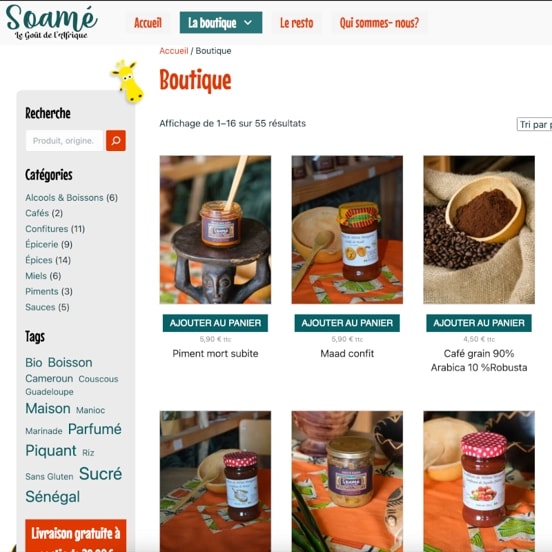 Soamé Restaurant woocommerce Boutique épicerie, restaurant